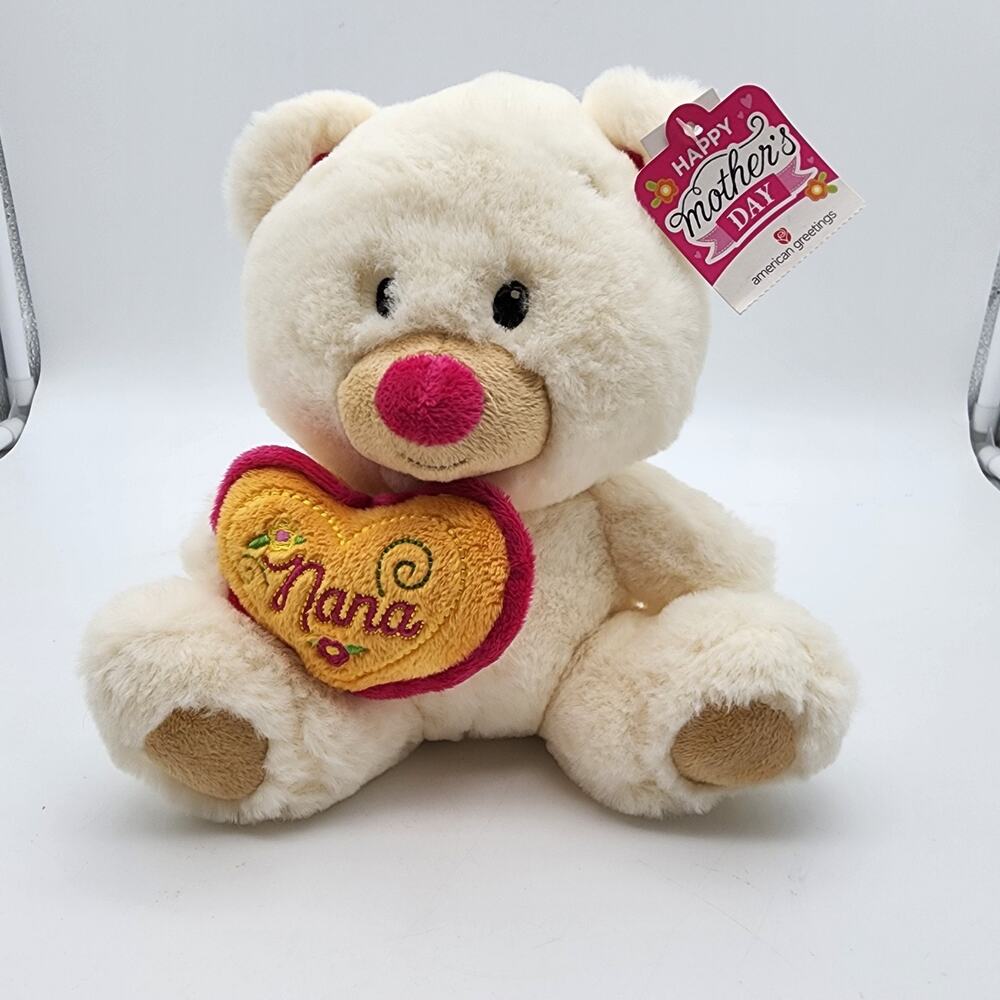 American Greetings Happy Mothers Day Nana Teddy Bear Plush Stuffed Toy 8" Cream